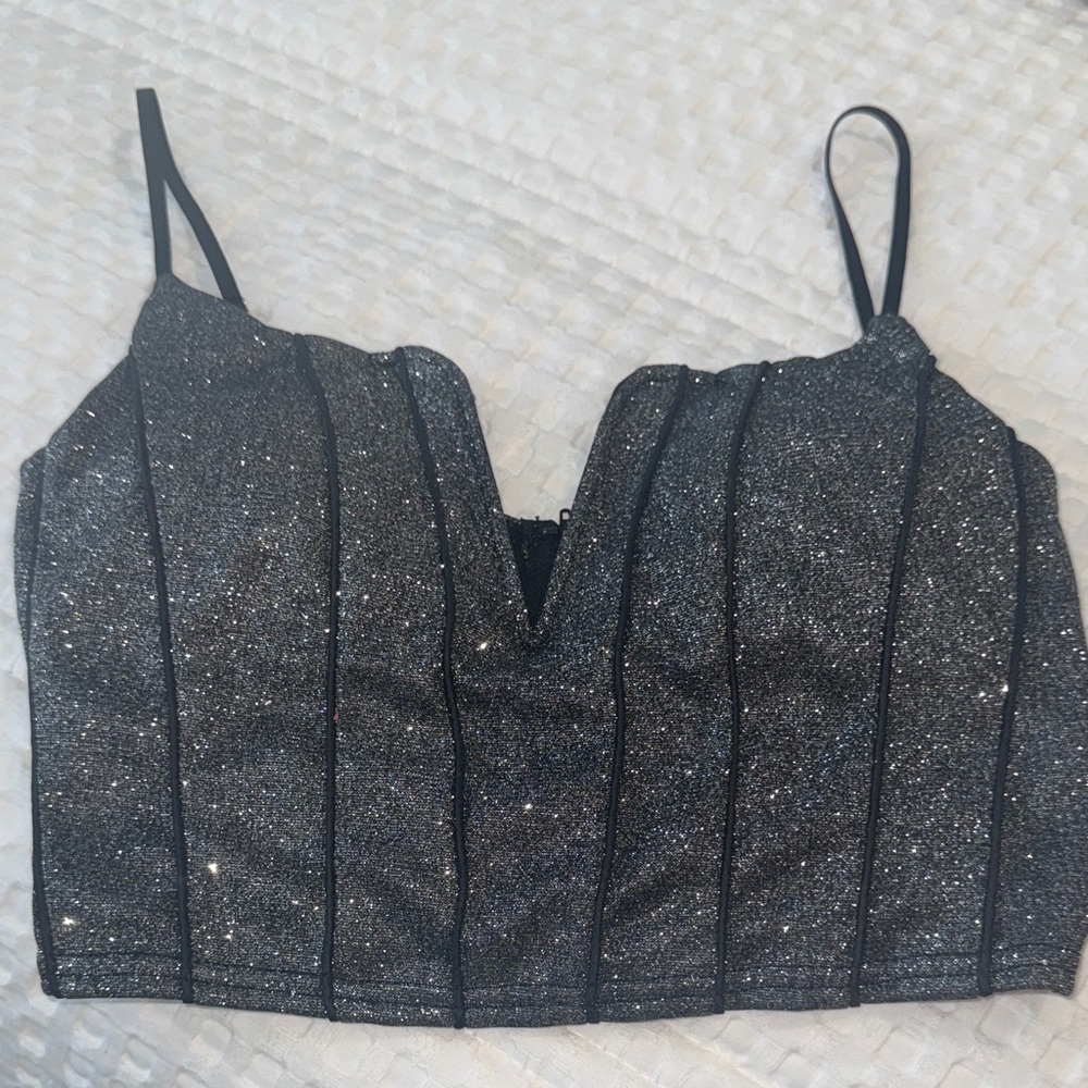 Privy Black Glitter Crop Top
